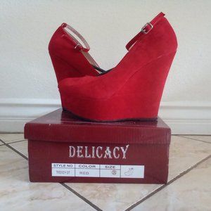 Delicacy Red High Heel Wedges